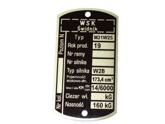 Tabliczka znamionowa WSK 175 M21W2S