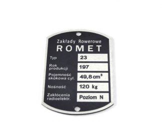 Tabliczka znamionowa Romet Ogar 200 205 Komar