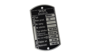 Tabliczka znamionowa WSK 125 M06B3 S01-Z3A 160 kg