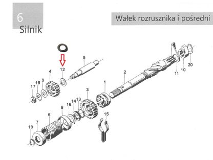 Podkładka dystansowa wałka pośredniego za trybem Romet, Komar, Motorynka