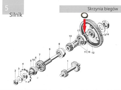 Podkładka dystansowa wałka zdawczego koła stałego Romet, Komar Motorynka